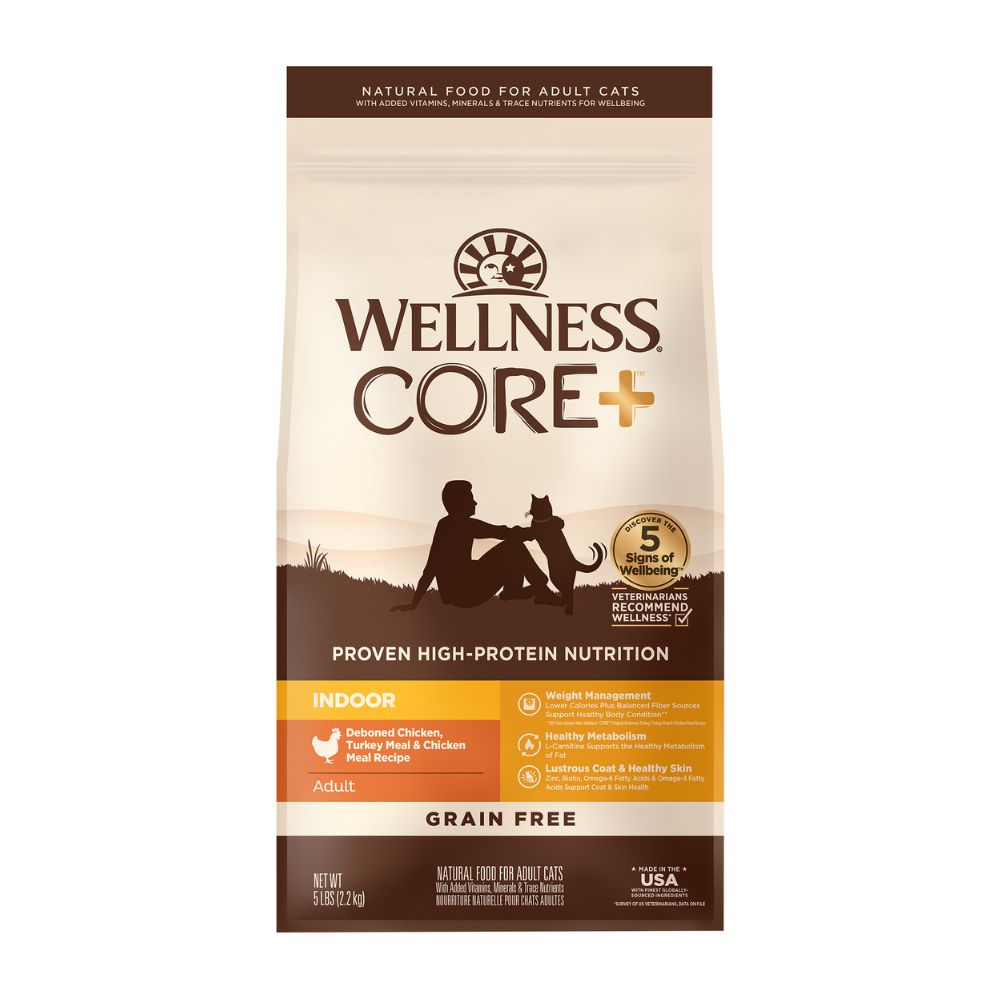 Wellness Cat Core Indoor: Deboned Chicken, Turkey & Chicken Meals Grain-Free Dry Cat Food 5lb
