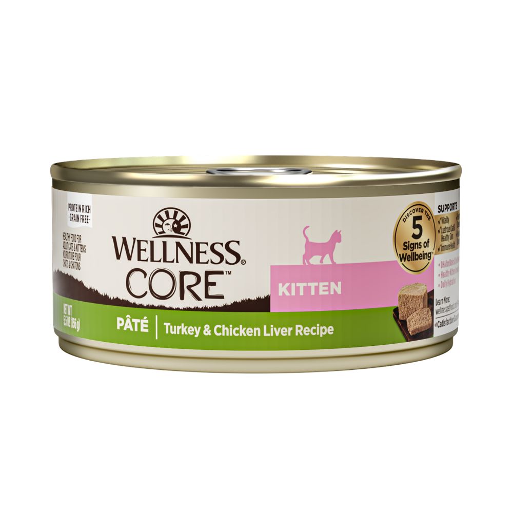 Wellness Cat Core Pate Kitten: Turkey & Chicken Liver Grain-Free Canned Cat Food 5.5oz