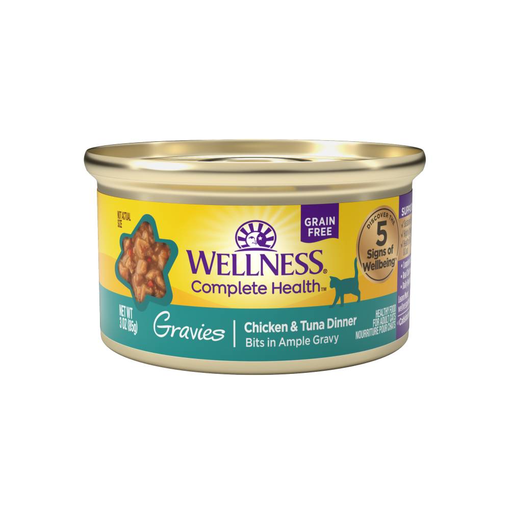 Wellness Cat Complete Health Gravies: Chicken & Tuna Dinner Grain-Free Canned Cat Food 3oz