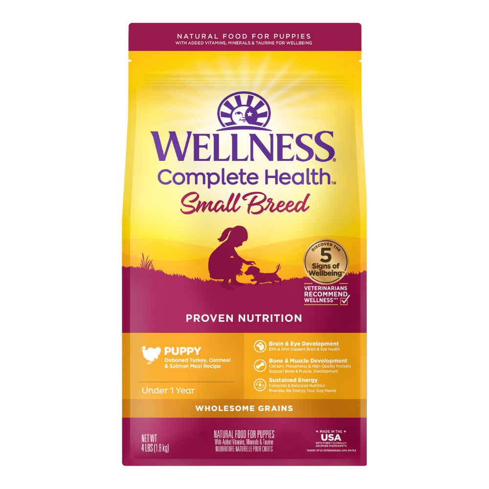 Wellness Dog Complete Health Small Breed Puppy Turkey, Oatmeal & Salmon Meal Dry Dog Food 4lb