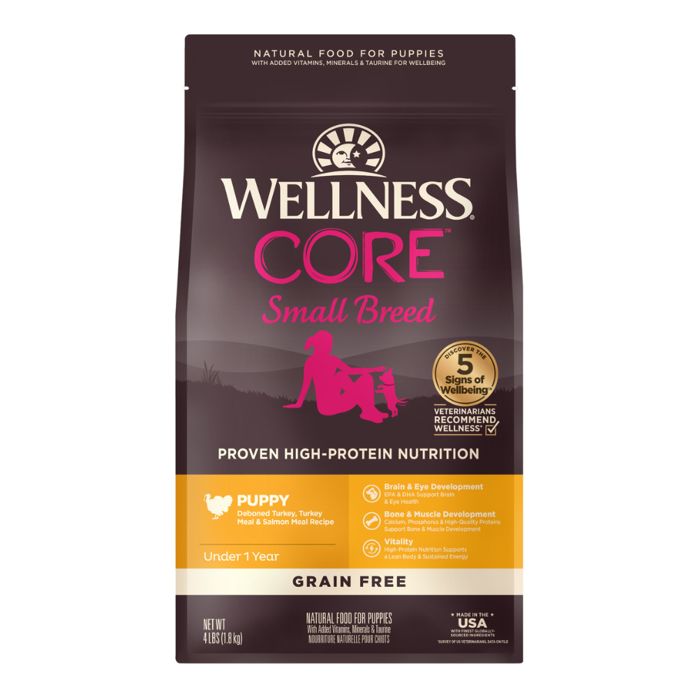 Wellness Dog Core Small Breed Puppy Deboned Turkey, Turkey Meal & Salmon Meal Recipe Grain-Free Dry Dog Food 4lb