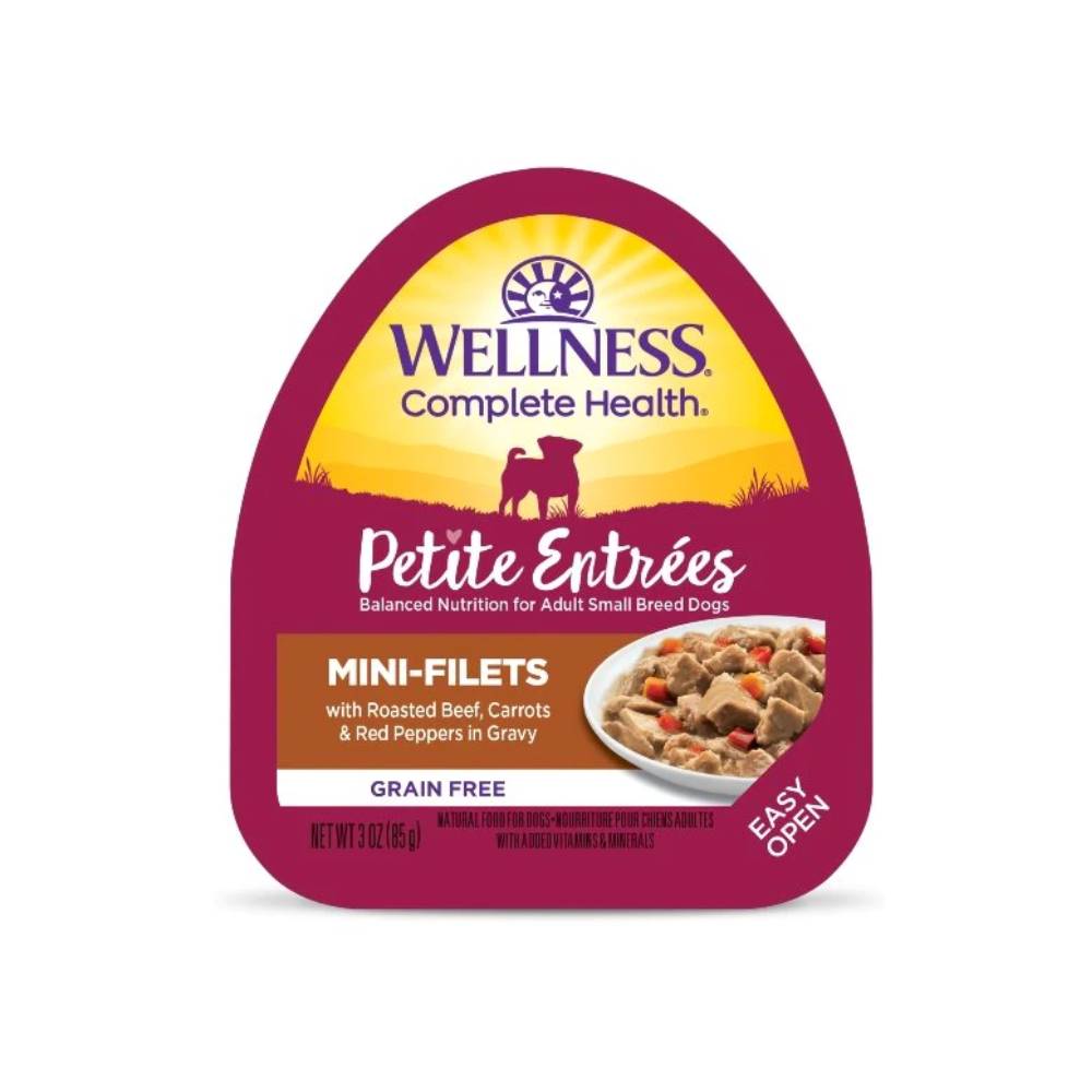 Wellness Dog Small Breed Petite Entrees: Mini-Filets Roasted Beef, Carrots & Red Peppers In Gravy Grain-Free Tray Dog Food 3oz