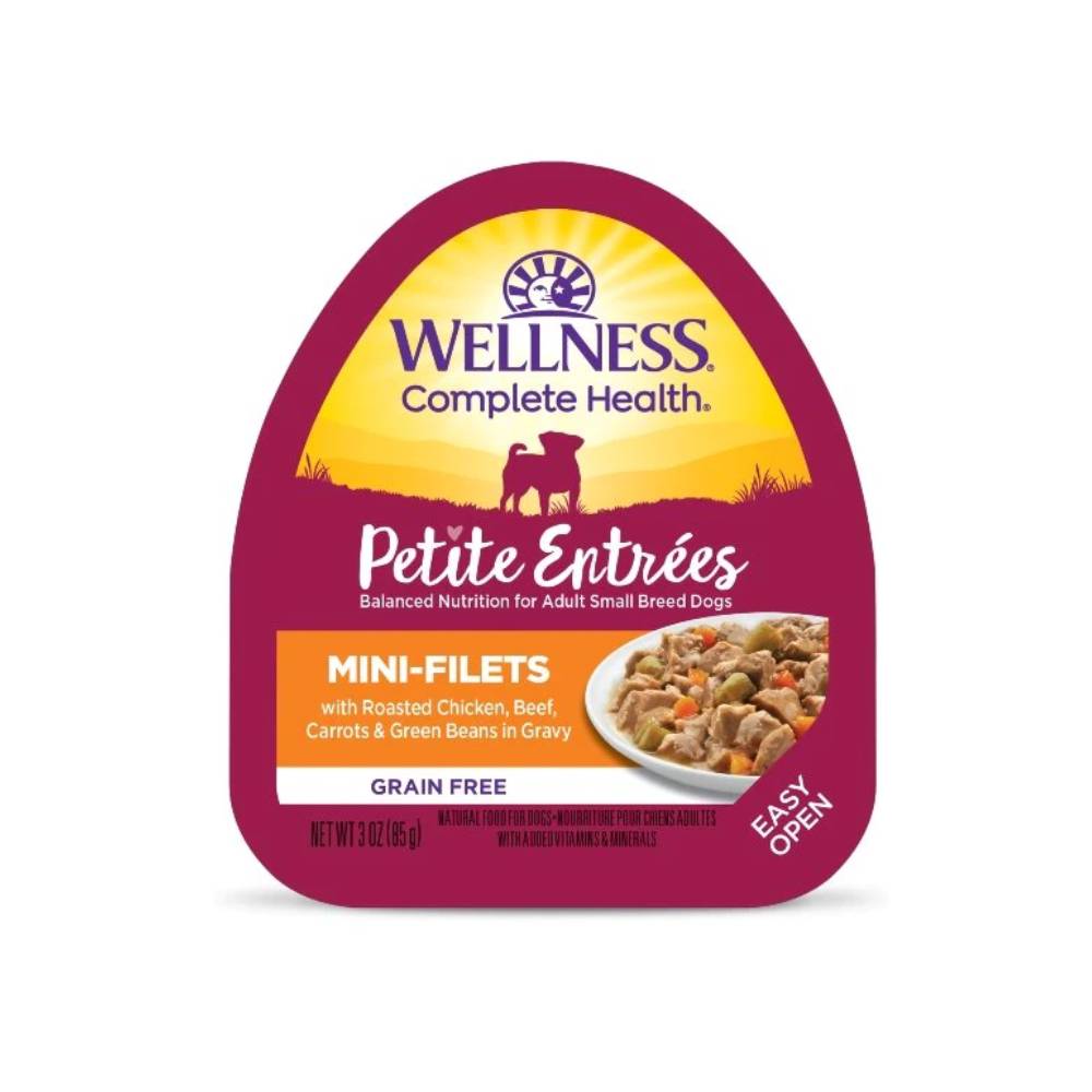 Wellness Dog Small Breed Petite Entrees: Mini-Filets Roasted Chicken, Beef, Carrots & Green Beans In Gravy Grain-Free Tray Dog Food 3oz