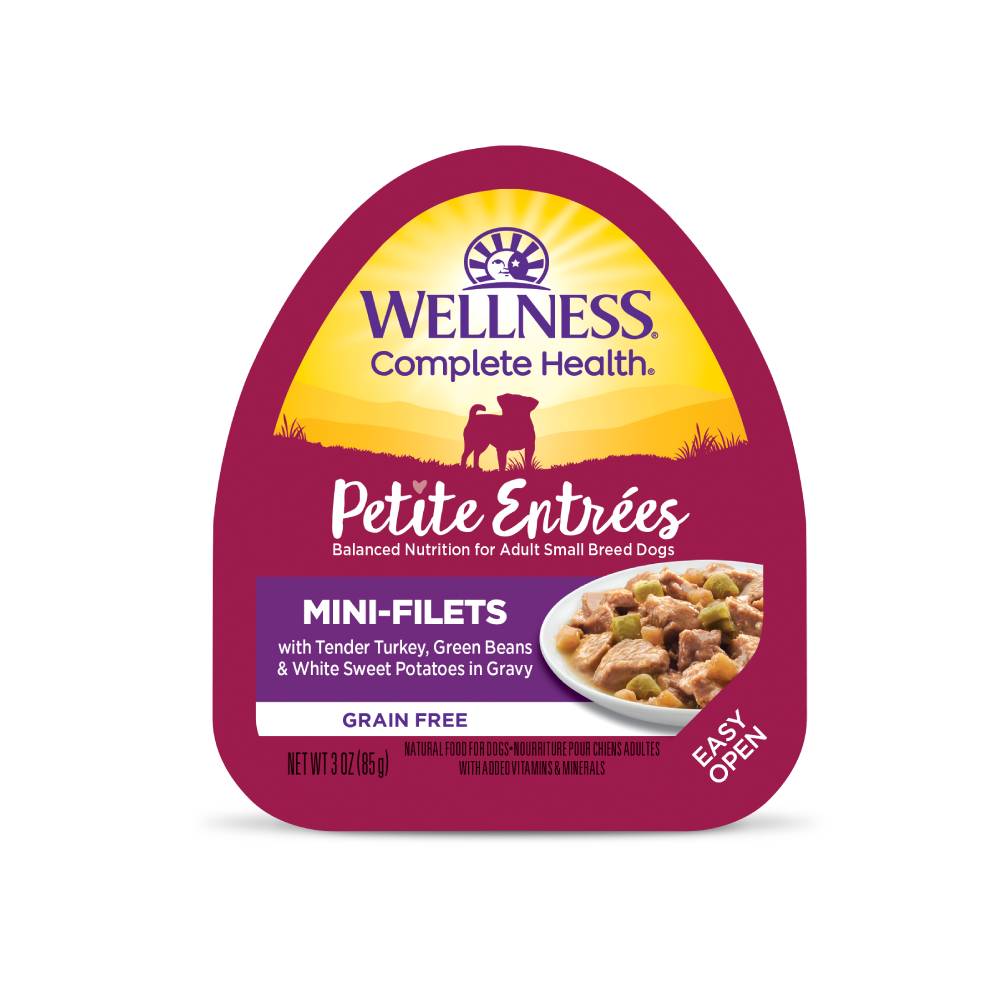 Wellness Dog Small Breed Petite Entrees: Mini-Filets Tender Turkey, Green Beans & White Sweet Potatoes In Gravy Grain-Free Tray Dog Food 3oz