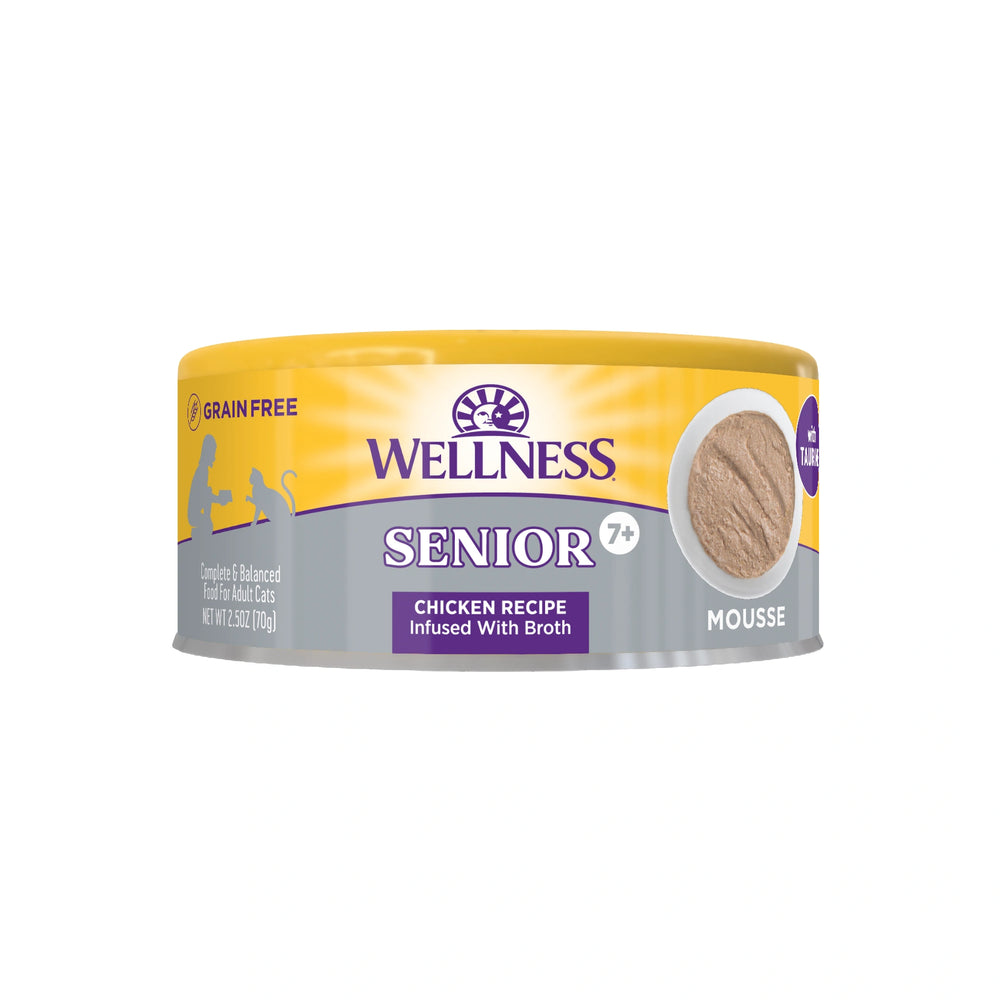 Wellness Yellow Range Mousse Chicken Recipe Senior Canned Cat Food 2.5oz Front of Pack