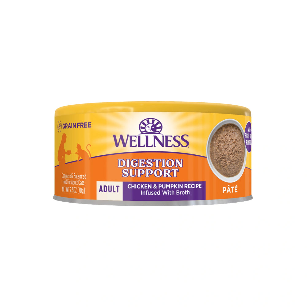 Wellness Yellow Range Pate Digestion Support Chicken Pumpkin Canned Cat Food 2.5oz Front of Pack