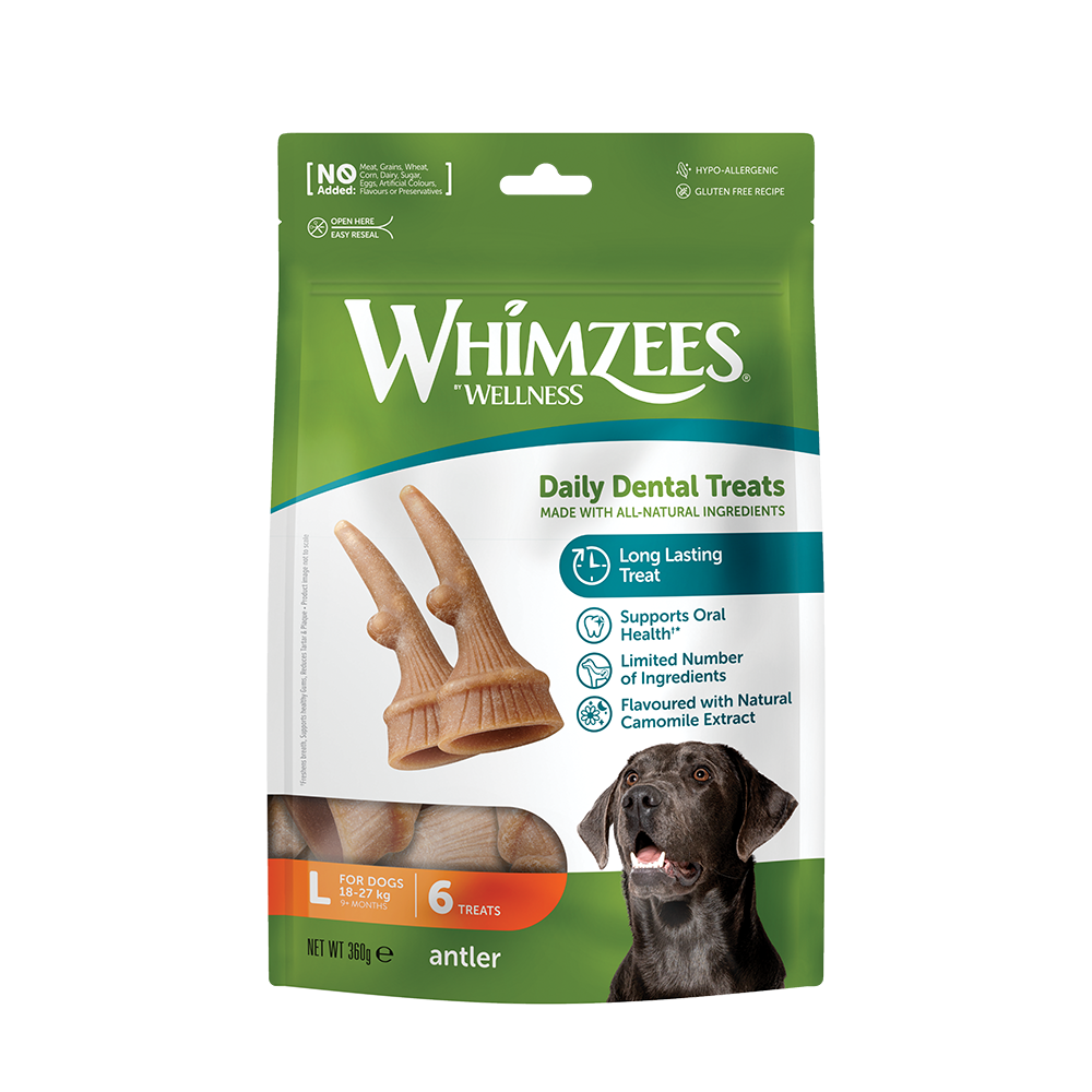 Whimzees All Natural Dental Treats for Dogs Antler L 6pcs