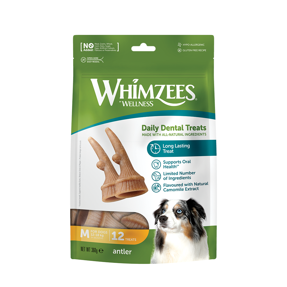 Whimzees All Natural Dental Treats for Dogs Antler M 12pcs