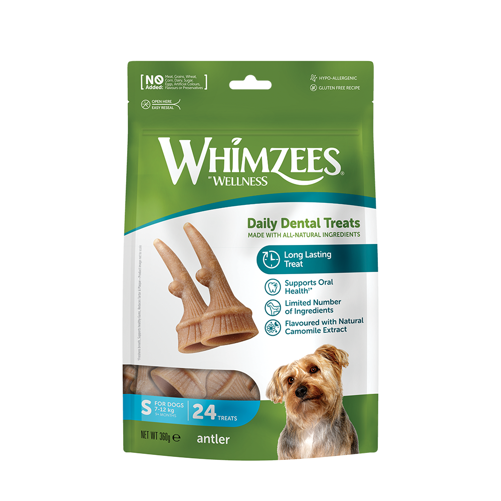 Whimzees All Natural Dental Treats for Dogs Antler S 24pcs