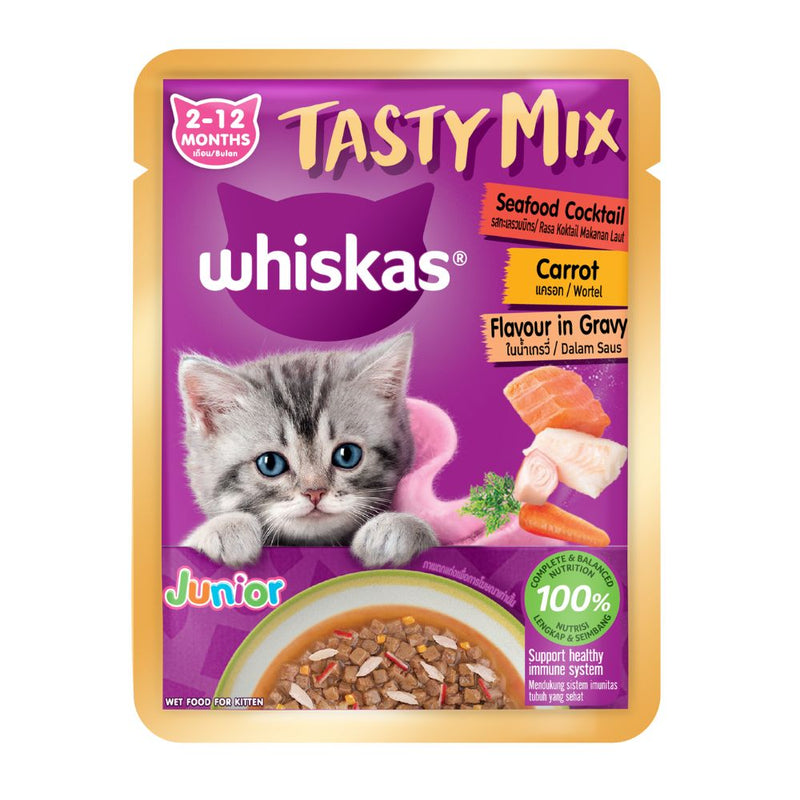 Whiskas Pouch Junior Tasty Mix Seafood Cocktail, Carrot in Gravy 70g