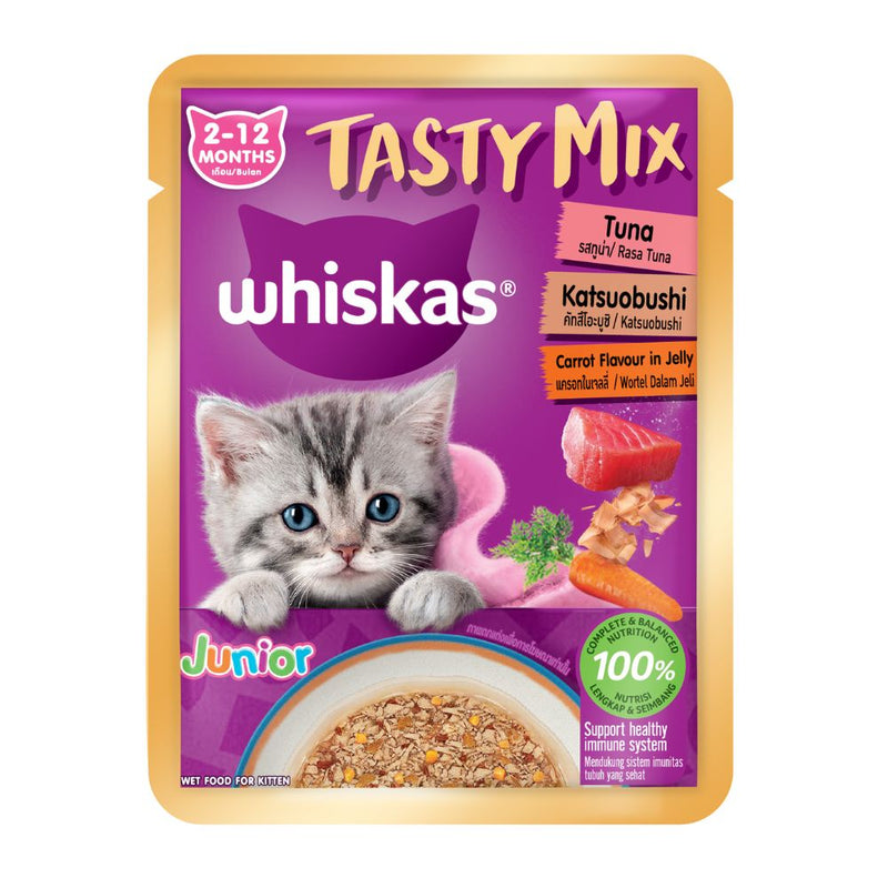 Whiskas Pouch Junior Tasty Mix Tuna, Katsuobushi, Carrot in Jelly 70g