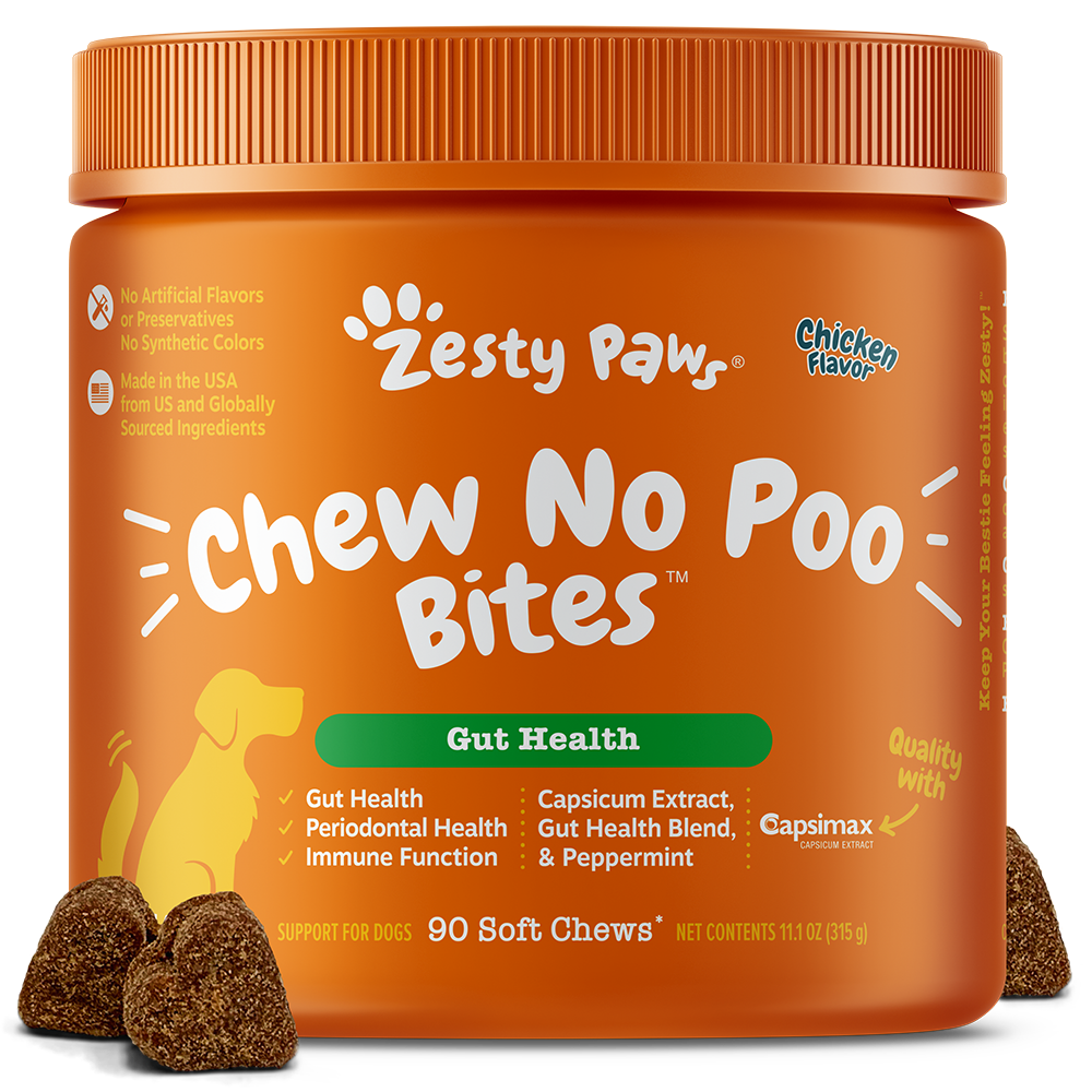 Zesty Paws Dog Chew No Poo Bites Gut Health Chicken 90soft chews