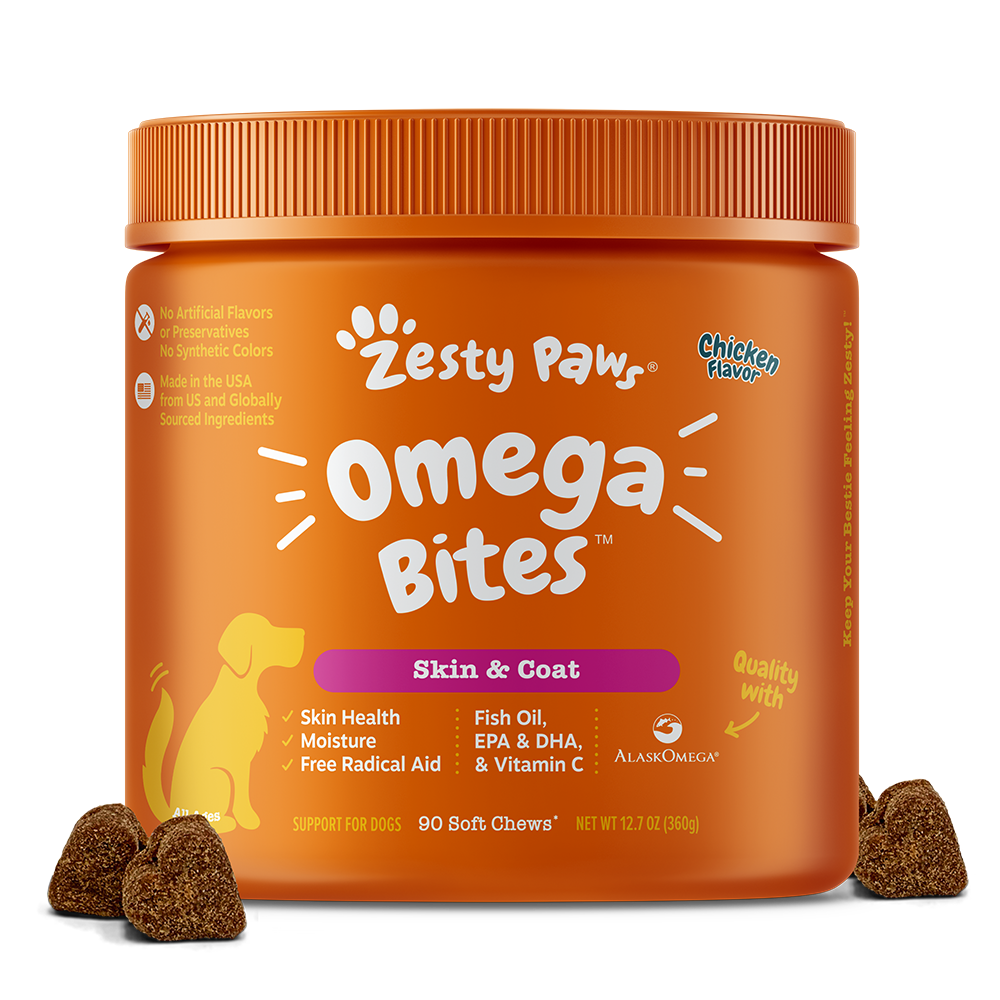Zesty Paws Dog Omega Bites Skin & Coat Chicken 90soft chews