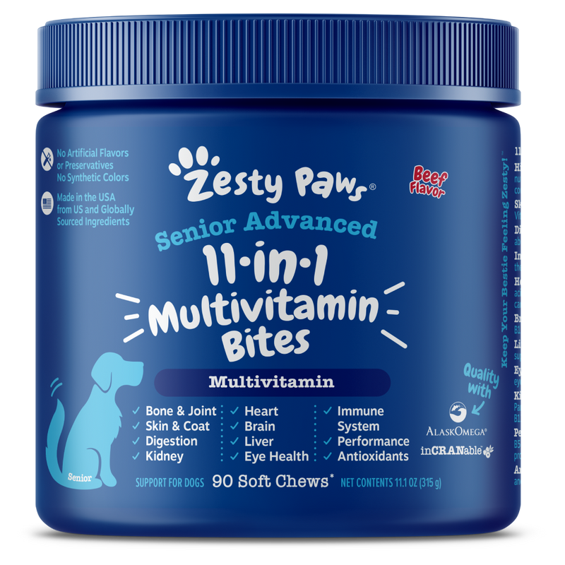 Zesty Paws Dog Senior Advanced 11-in-1 Bites Multivitamin Beef 90soft chews