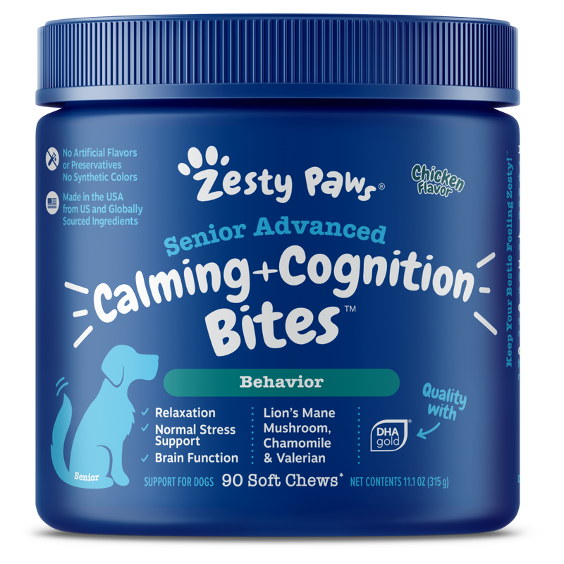 Zesty Paws Dog Senior Advanced Calming + Cognition Bites Behavior Chicken 90soft chews