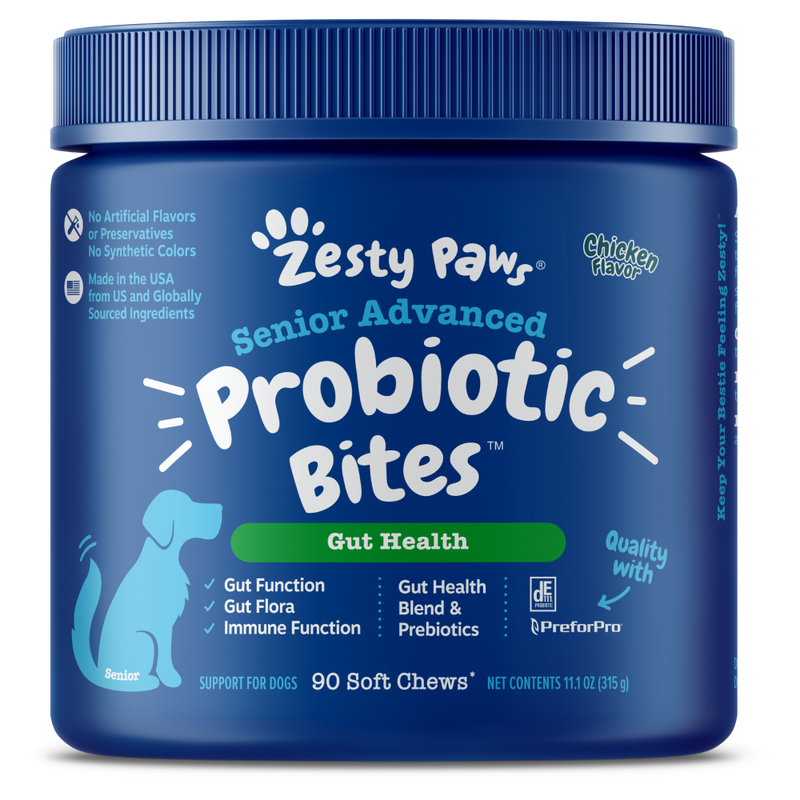 Zesty Paws Dog Senior Advanced Probiotics Bites Gut Health Chicken 90soft chews