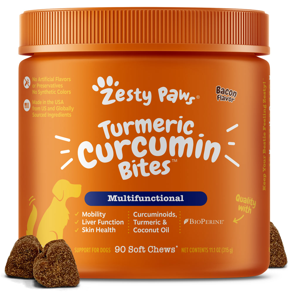 Zesty Paws Turmeric Curcumin Bites Multifunctional Bacon Flavor 90soft chews