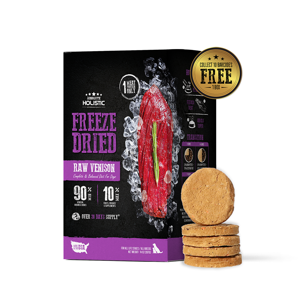 Absolute Holistic Dog Freeze Dried Raw Patties Venison 14oz