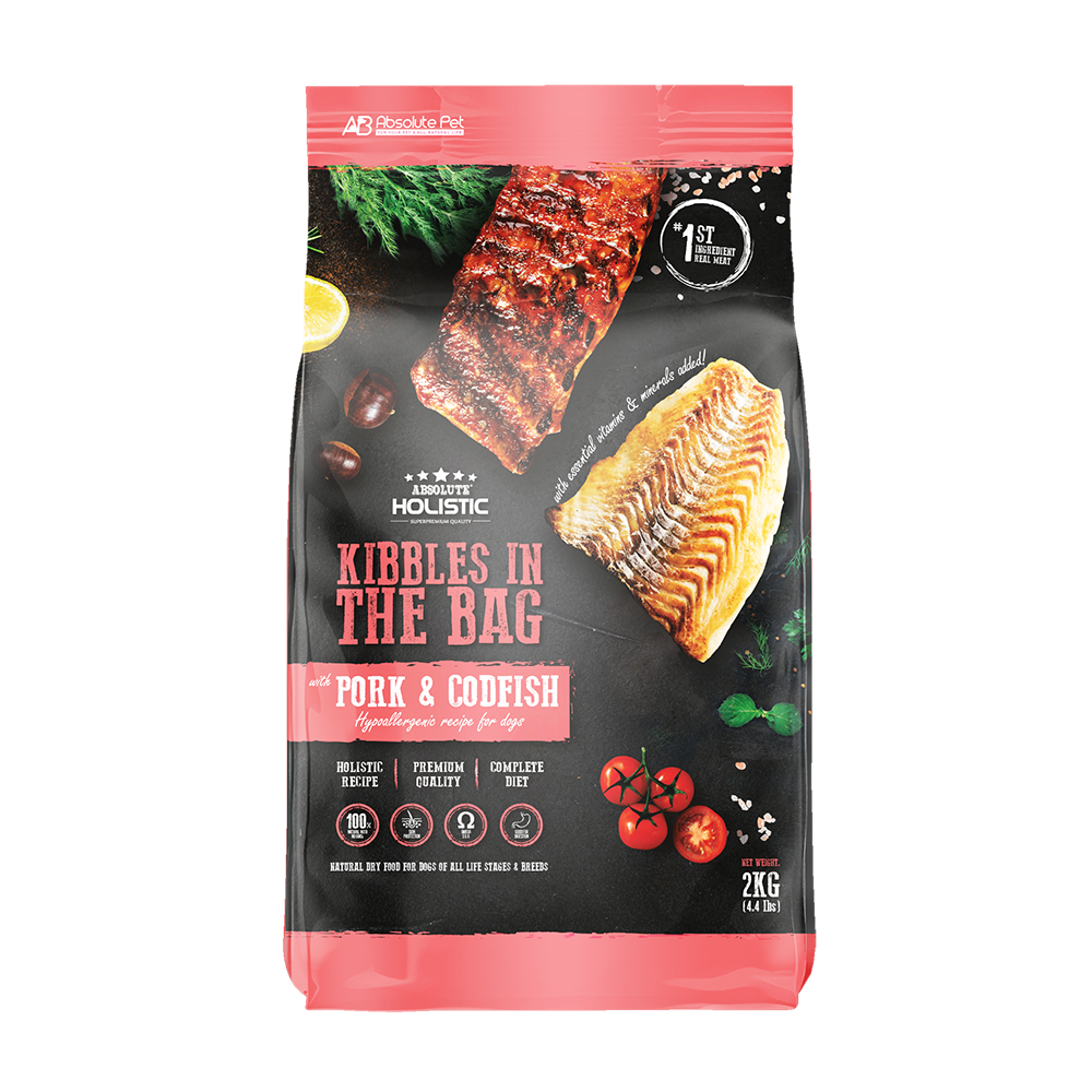 Absolute Holistic Dog Kibbles In The Bag Pork & Codfish 2kg