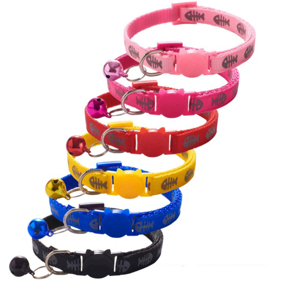 Cat Collar Reflective Fish Bone Black 1cm x 19-32cm