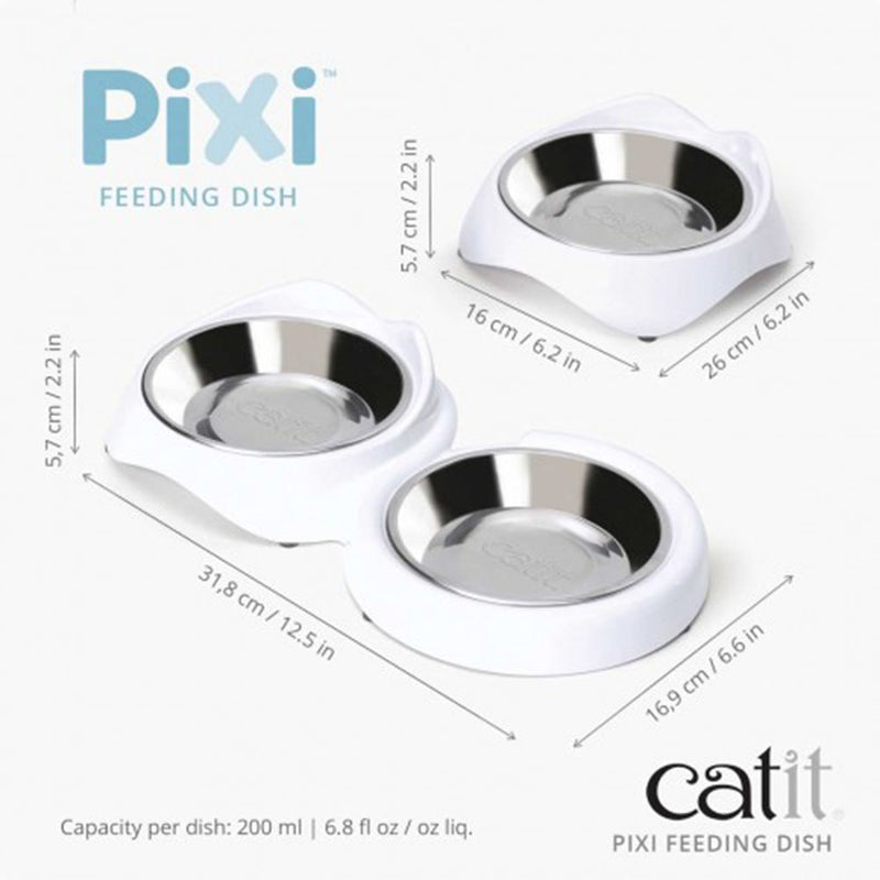 Catit Pixi Feeding Dish Double White 2 x 200ml