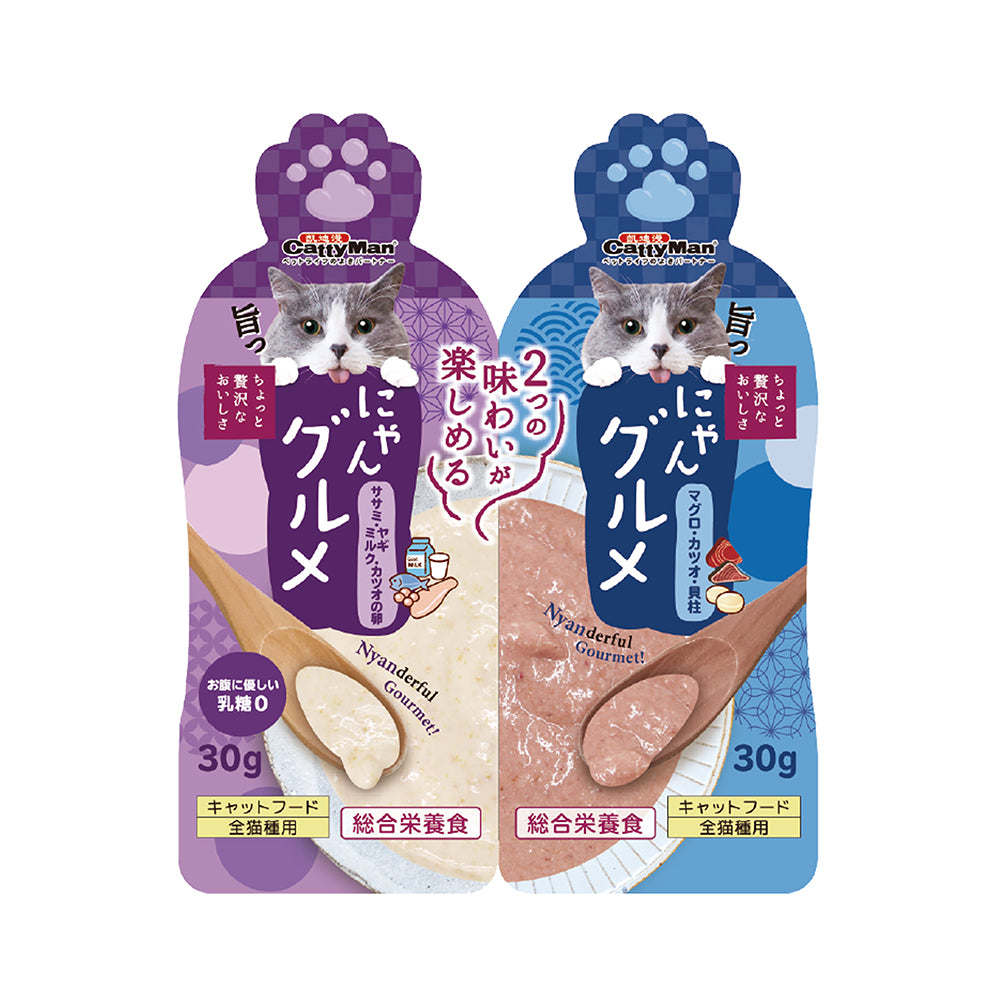 Cattyman Complete Twin Pouch Tuna, Bonito & Scallop 30g + Chicken, Goat Milk & Fish Roe 30g