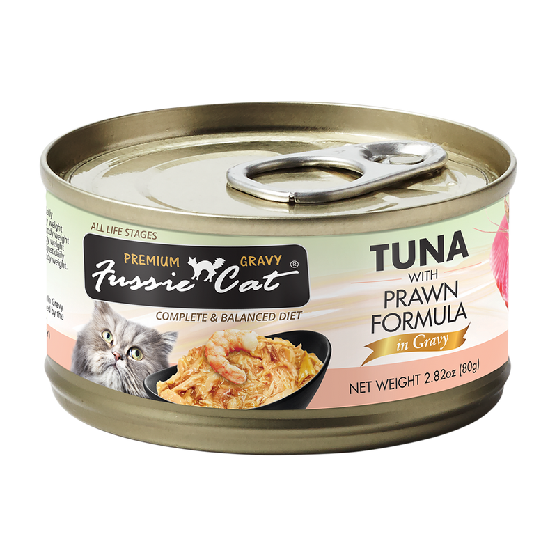 *DONATION TO THE CAT MUSEUM* Fussie Cat Black Label Tuna with Prawn in Gravy 80g