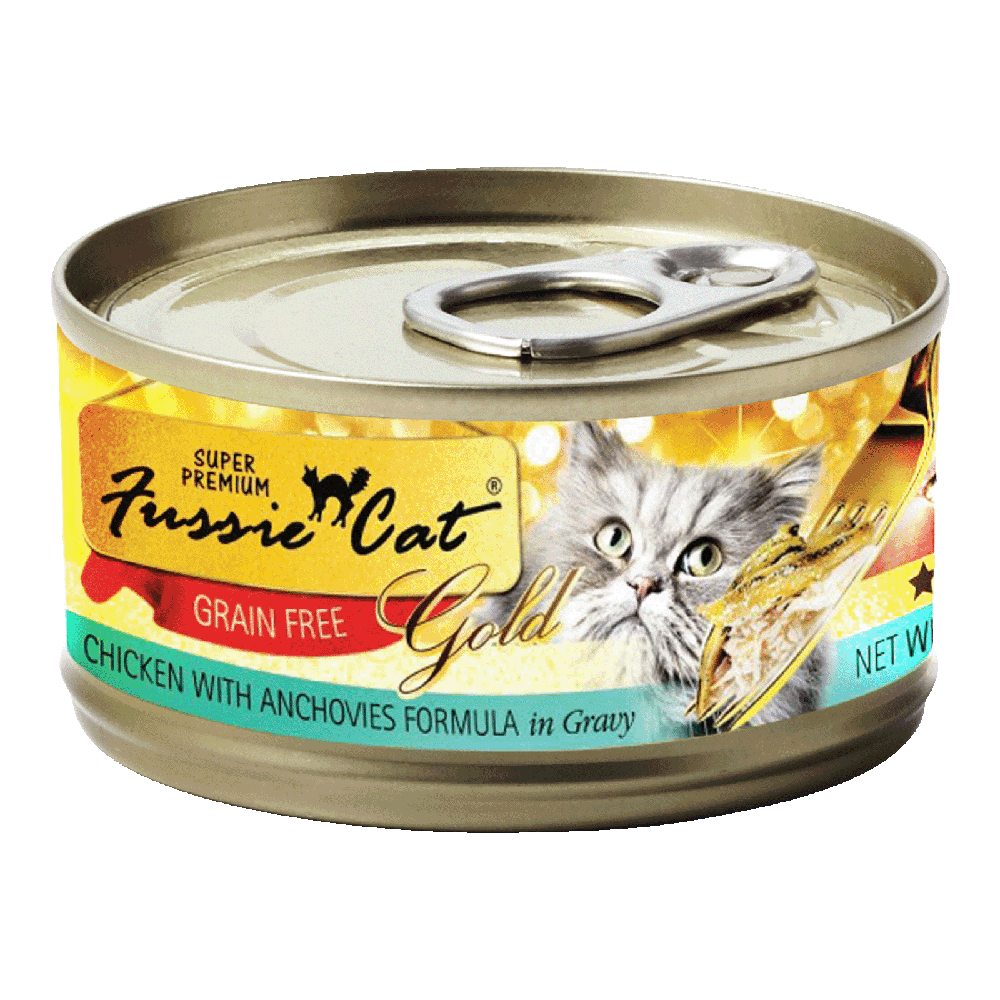 Fussie Cat Gold Label Chicken with Anchovies in Gravy 80g