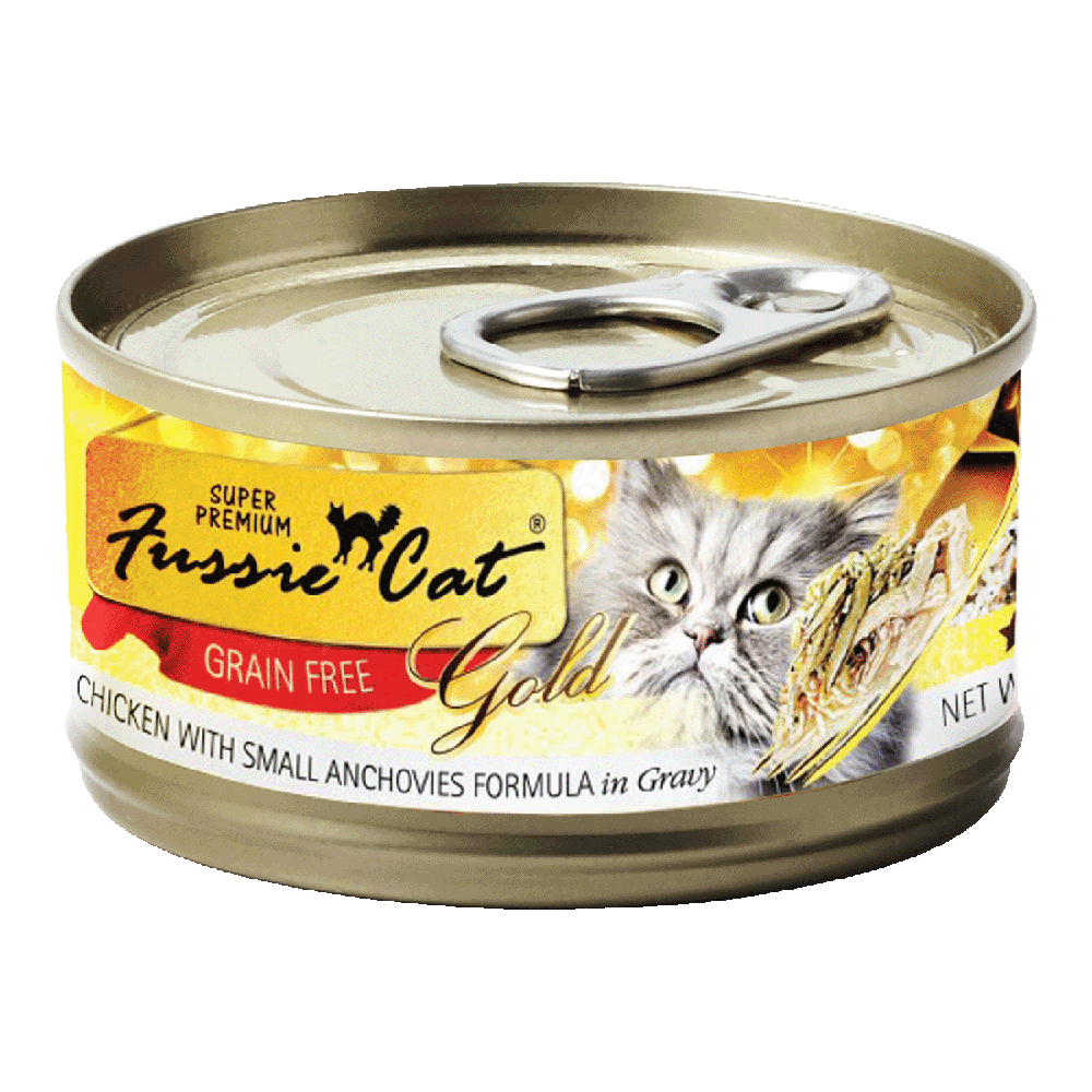 Fussie Cat Gold Label Chicken with Small Anchovies in Gravy 80g