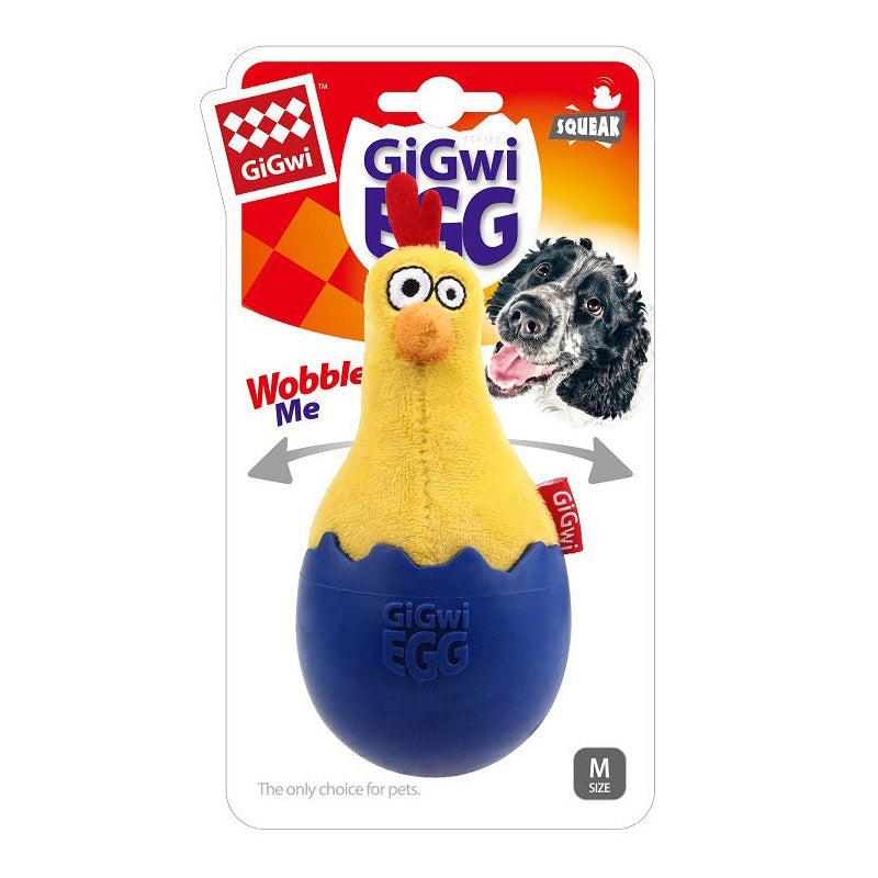 GiGwi Dog Puppy Toy EGG Wobbler Fun TPR Squeaker & Plush Chicken