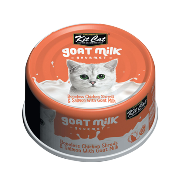 KitCat Goat Milk Gourmet Boneless Chicken Shreds & Salmon 70g