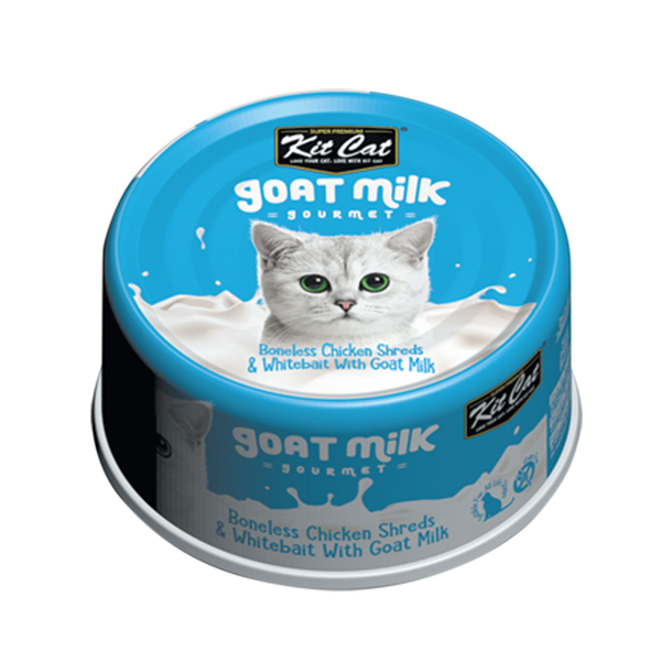 Kit Cat Goat Milk Gourmet Boneless Chicken Shreds & Whitebait 70g