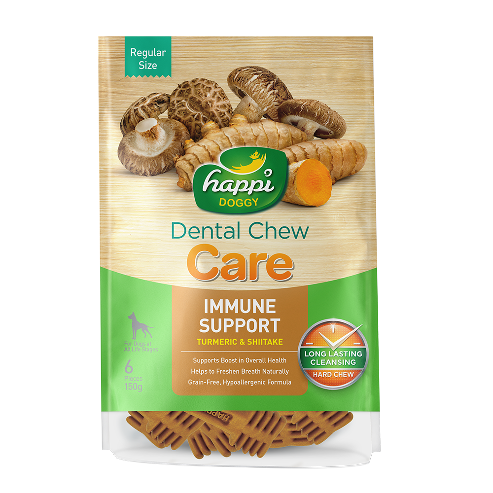 Happi Doggy Dental Chew Care Hard Chew Immune Support Turmeric & Shiitake Regular 150g