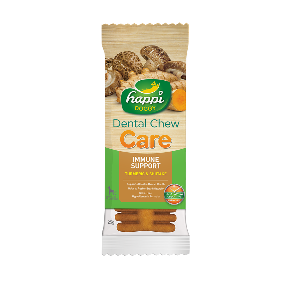 Happi Doggy Dental Chew Care Hard Chew Immune Support Turmeric & Shiitake Regular 25g