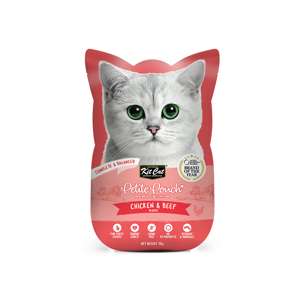Kit Cat Petite Pouch Complete & Balanced - Chicken & Beef in Aspic 70g