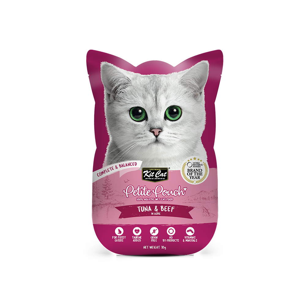 Kit Cat Petite Pouch Complete & Balanced - Tuna & Beef in Aspic 70g