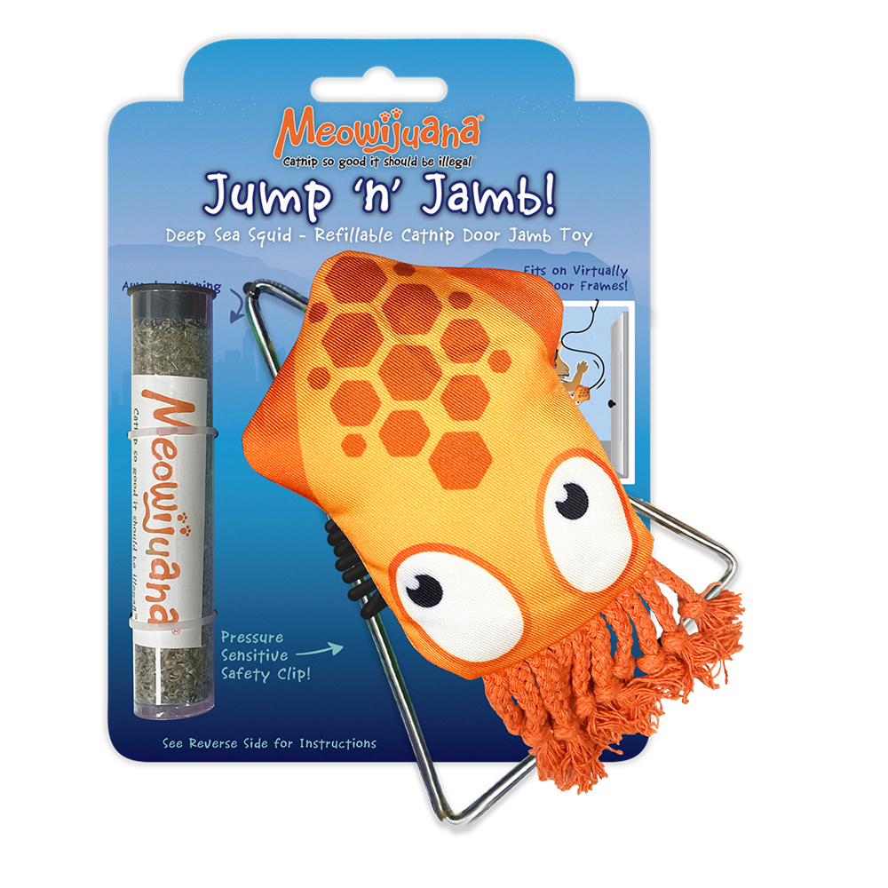 Meowijuana Cat Toy Jump 'n' Jamb! Deed Sea Squid Refillable Door Jamb Toy