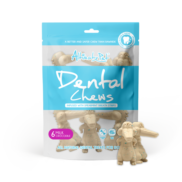 Altimate Pet Dog Dental Chews Infused with Spearmint Breath Strips - Milk Crocodile 6pcs