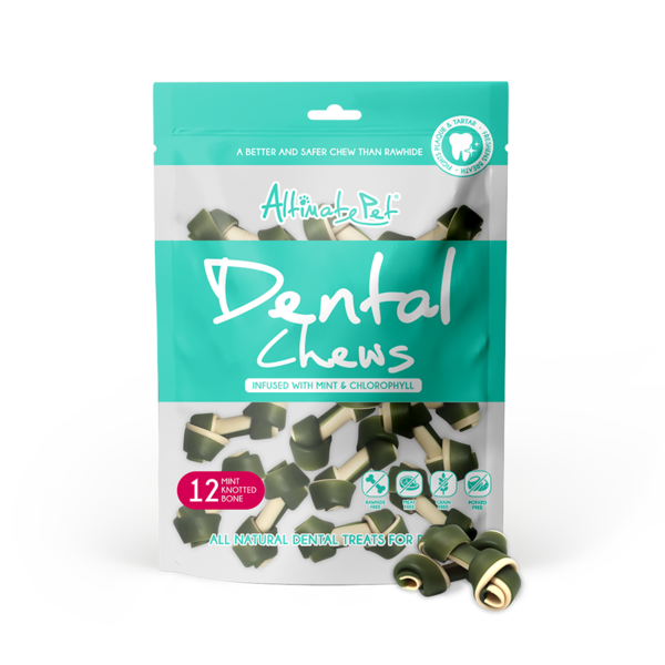 Altimate Pet Dog Dental Chews Infused with Mint & Chlorophyll - Mint Knotted Bone 12pcs