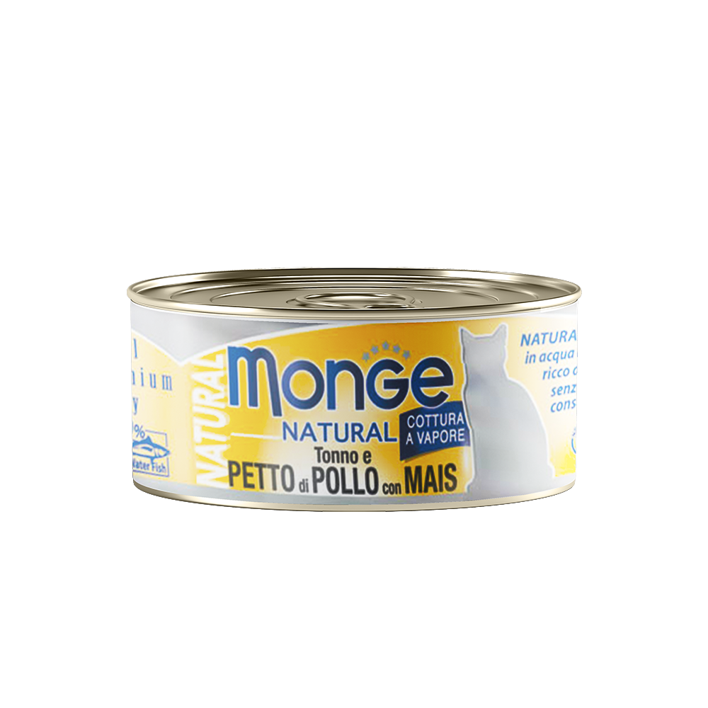 Monge Natural Yellowfin Tuna & Chicken With Corn Canned Cat Food 80g