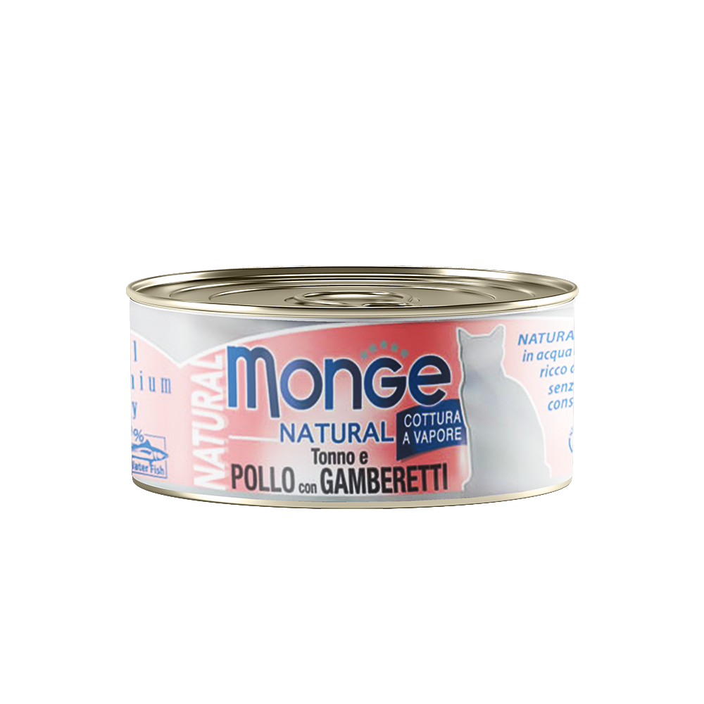 Monge Natural Yellowfin Tuna & Chicken With Shrimps Canned Cat Food 80g