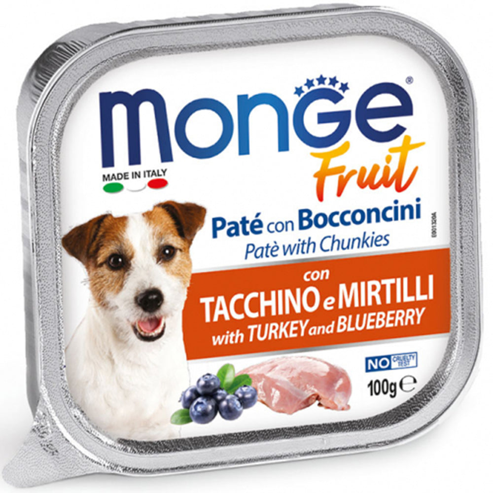 Monge Fruit - Turkey & Blueberry Pate With Chunkies Tray Dog Food 100g