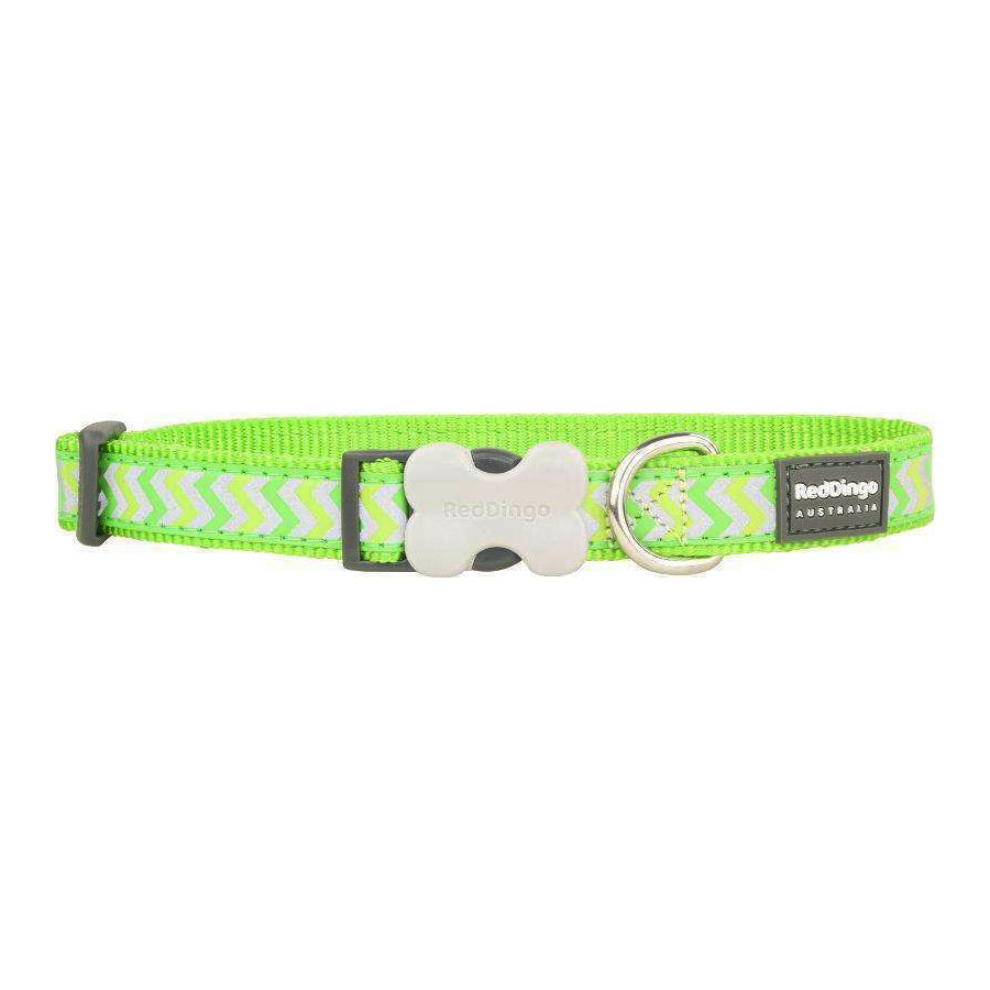 Red Dingo Dog Reflective Ziggy Collar Lime 15mm