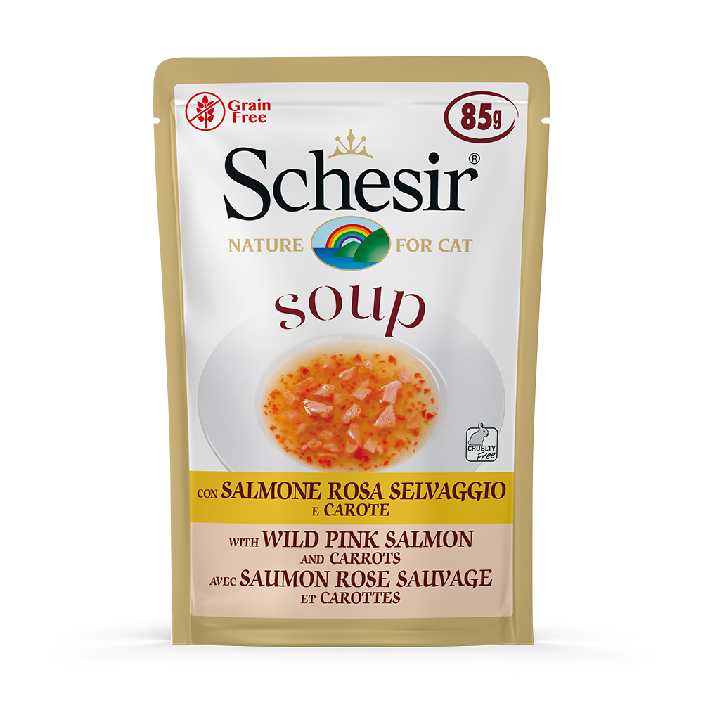Schesir Nature Pouch Wild Pink Salmon and Carrot Soup For Cat 85g