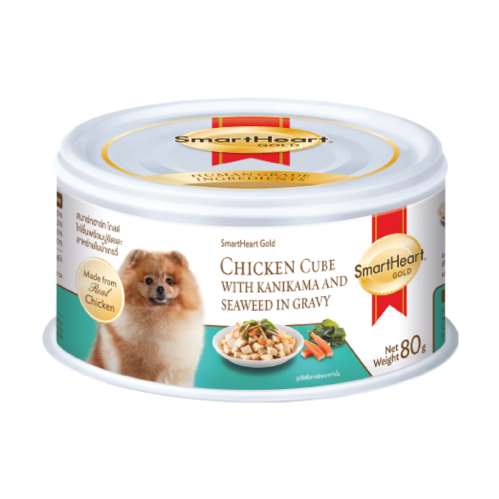 SmartHeart Dog Can Gold Chicken Cube with Kanikama & Seaweed in Gravy 80g