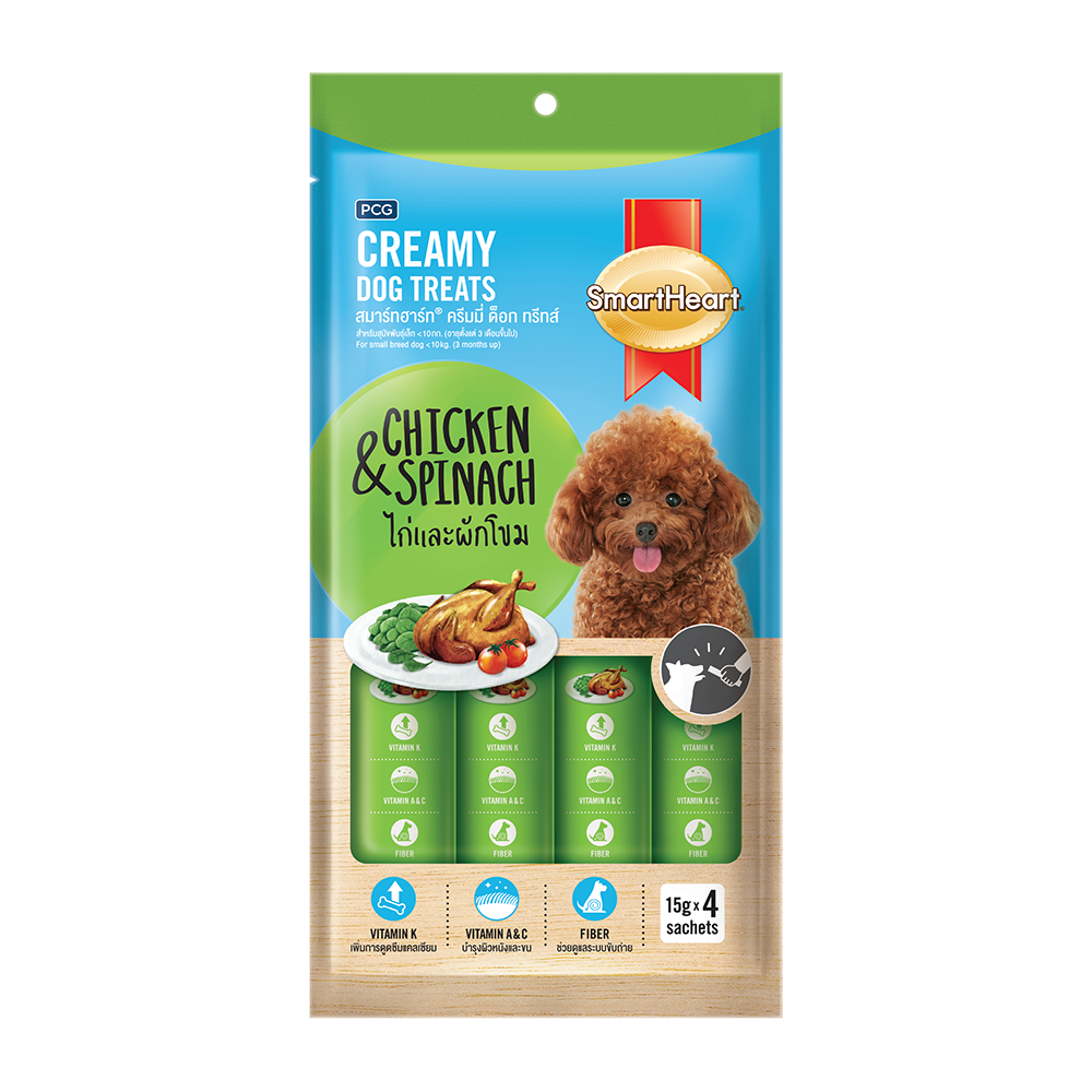 SmartHeart Dog Creamy Treats Chicken & Spinach 15g x 4