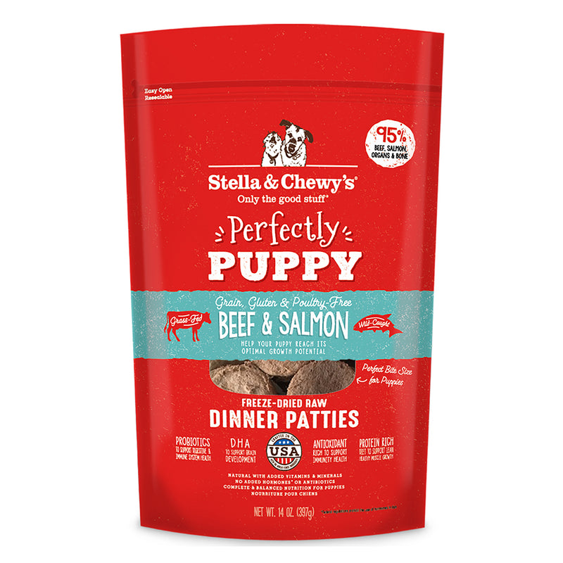 Stella & Chewy's Dog Freeze-Dried Dinner Patties - Perfectly Puppy Beef & Salmon 14oz (EXP SEP 2024)