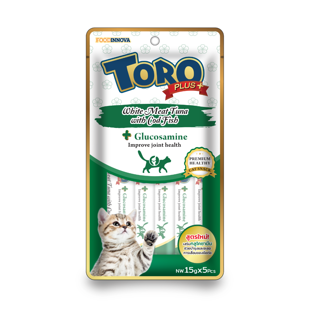 Toro Cat Treat Plus White Meat Tuna with Cod Fish and Glucosamine for Joint Health 75g (15g x 5pcs)