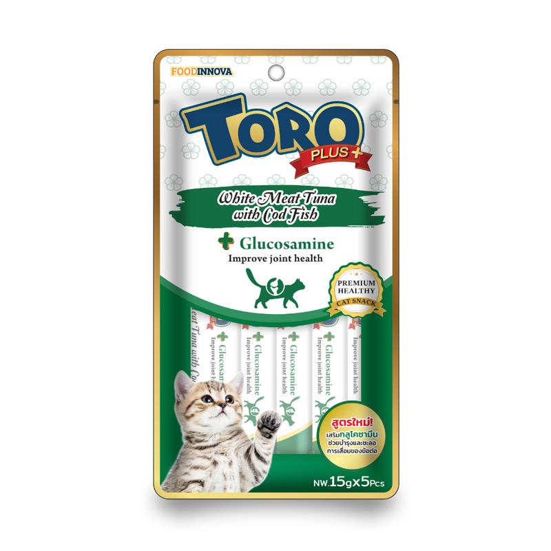 Toro Cat Treat Plus White Meat Tuna with Cod Fish and Glucosamine for Joint Health 75g (15g x 5pcs)