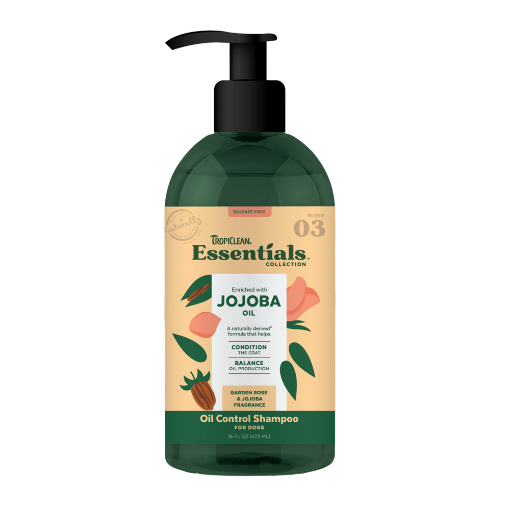TropiClean Essentials Oil Control Shampoo Jojoba Oil - Garden Rose & Jojoba for Dogs 16oz
